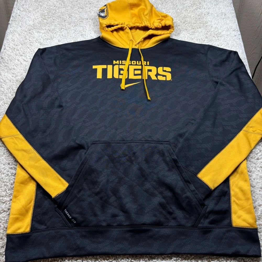 Nike Missouri Tigers Hoodie Men XXL Black Yellow Therma-Fit Pullover